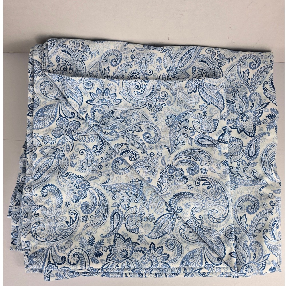 Charisma Flat Sheet Cal King Blue White Paisley Microfiber Cottagecore Boho